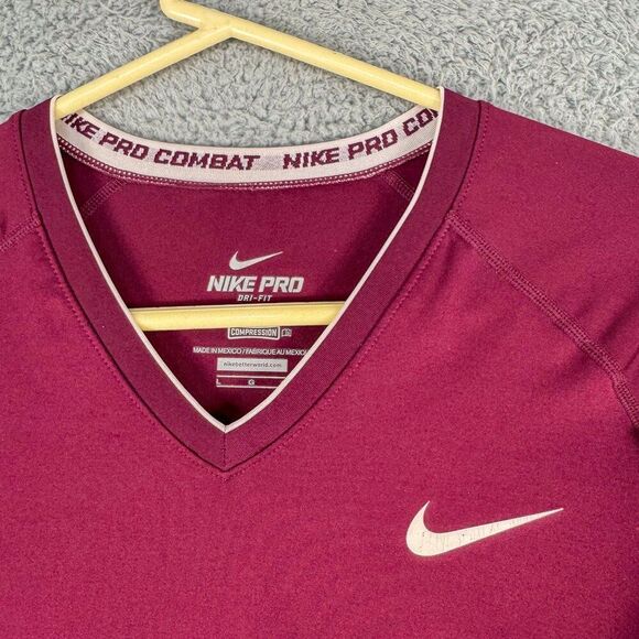 Nike Shirt Womens Large Red Pro Combat Compression Gym Train Running Outdoor - Picture 2 of 14